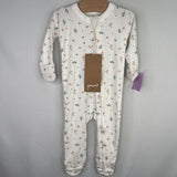Size 3-6m: Goumi White/Floral Long Sleeve 1pc Zip-Up Footy Pj NEW