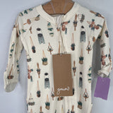 Size 0-3m: Goumi Beige/Potted Plants Long Sleeve 1pc Zip-Up Footy Pj NEW