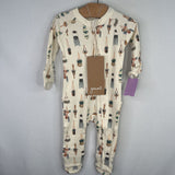 Size 0-3m: Goumi Beige/Potted Plants Long Sleeve 1pc Zip-Up Footy Pj NEW