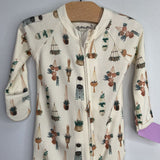Size 0-3m: Goumi Beige/Potted Plants Long Sleeve 1pc Zip-Up Footy Pj NEW