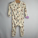 Size 0-3m: Goumi Beige/Potted Plants Long Sleeve 1pc Zip-Up Footy Pj NEW