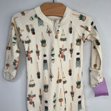 Size 0-3m: Goumi Beige/Potted Plants Long Sleeve 1pc Zip-Up Footy Pj NEW