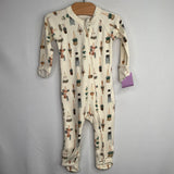 Size 0-3m: Goumi Beige/Potted Plants Long Sleeve 1pc Zip-Up Footy Pj NEW