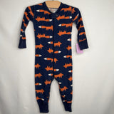 Size 18-24m (80): Hanna Andersson Navy/Orange Foxes 1pc Zip-Up Pj