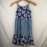 Size 8 (130): Hanna Andersson Blue/White/Red Striped Floral Tank Dress