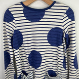 Size 11-12: Boden White/Blue Striped Polka Dot Long Sleeve Dress