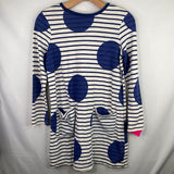 Size 11-12: Boden White/Blue Striped Polka Dot Long Sleeve Dress