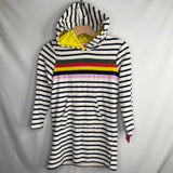 Size 8-9: Boden White/Navy Stripe Terry Cloth Hooded Dress