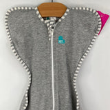 Size S (8-13lb): Love To Dream Grey/White Striped Trim Swaddle Sleepsack