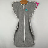 Size S (8-13lb): Love To Dream Grey/White Striped Trim Swaddle Sleepsack
