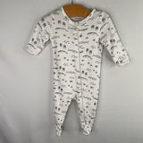Size 0-3m: Nordstrom White/Grey Whales 1pc Zip PJs