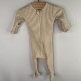 Size 0-3m: Kate Quinn Beige Ribbed Bamboo 1pc Zip PJs