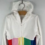 Size 6-7 (120): Hanna Andersson White Rainbow Zip-Up Terry Cloth Hoodie