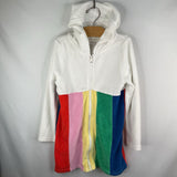 Size 6-7 (120): Hanna Andersson White Rainbow Zip-Up Terry Cloth Hoodie