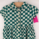 Size 2 (85): Hanna Andersson Teal/White Checkered Button-Up Short Sleeve Dress