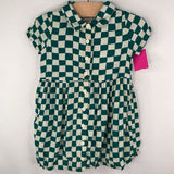 Size 2 (85): Hanna Andersson Teal/White Checkered Button-Up Short Sleeve Dress