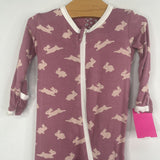 Size 3-6m: Kickee Pants Purple Bunnies Bamboo 1pc Zip-Up Footy PJs