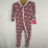 Size 3-6m: Kickee Pants Purple Bunnies Bamboo 1pc Zip-Up Footy PJs