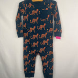 Size 18-24m: Tea Blue/Orange Cheetahs Long Sleeve Snap Romper
