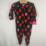 Size 3-6m (60): Hanna Anderson Black/Red/Pink Floral Snap-Up Footy PJs