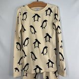 Size 10 (140): Hanna Andersson White/Black Penguin 2pc PJs