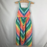 Size 6-7 (120): Hanna Andersson Rainbow Striped Button Up Tank Dress