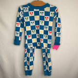 Size 3 (90): Hanna Andersson Blue/White Checker Board Mickey Mouse 2pc PJs