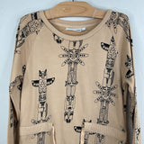 Size 6-7: Mini Rodini Tan/Black Totem Pole Drawstring Long Sleeve Dress