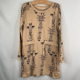 Size 6-7: Mini Rodini Tan/Black Totem Pole Drawstring Long Sleeve Dress