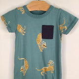 Size 6-9m: Tea Blue/Multi Lion Snap Romper REDUCED