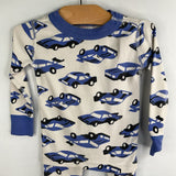 Size 2 (85): Hanna Andersson White/Blue Racecar 2pc PJs