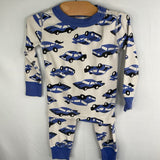 Size 2 (85): Hanna Andersson White/Blue Racecar 2pc PJs