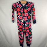 Size 3 (90): Hanna Andersson Navy/Red/Pink Floral Zip-Up 1pc PJs
