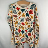 Size 10 (140): Hanna Andersson White/Multi Leaves Organic Cotton 2pc PJs