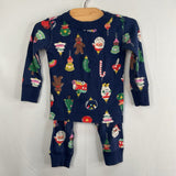 Size 2 (85): Hanna Andersson Navy/Multi Ornaments 2pc Holiday PJs