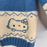 Size 18-24m: Hello Kitty Blue WOOL Zip Up Hooded Cardigan - Hand Made