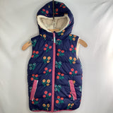 Size 7-8: Boden Navy/Multi Flowers/Creme Sherpa Reversible Hooded Puffer Vest
