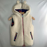 Size 7-8: Boden Navy/Multi Flowers/Creme Sherpa Reversible Hooded Puffer Vest