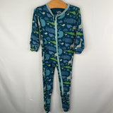 Size 9-12m: Kickee Pants Blue/Multi Animals Zip 1pc Pjs