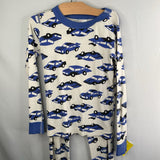 Size 6-7 (120): Hanna Andersson White/Blue Race Car 2pc Pjs