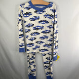 Size 6-7 (120): Hanna Andersson White/Blue Race Car 2pc Pjs