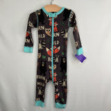Size 6m: Lazy One Black/Multi Animals 1pc Zip-Up PJs