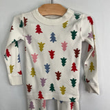 Size 3 (90): Hanna Andersson White/Multi Trees Holiday 2pc Pjs