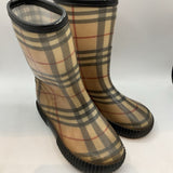 Size 1.5Y: Brown Red Burberry Print Rain Boots