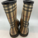 Size 1.5Y: Brown Red Burberry Print Rain Boots