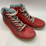 Size 4 - 4.5Y: Cloud Footwear Red Soft Leather Lace Up Side Zip Ankle Shoes