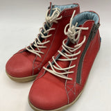 Size 4 - 4.5Y: Cloud Footwear Red Soft Leather Lace Up Side Zip Ankle Shoes
