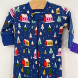 0-3m (50): Hanna Andersson Blue Pink Holiday Houses Trees 1pc Pjs
