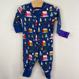 0-3m (50): Hanna Andersson Blue Pink Holiday Houses Trees 1pc Pjs