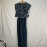 Size 9: Zara Blue Sequin Cozy Short Sleeve Romper